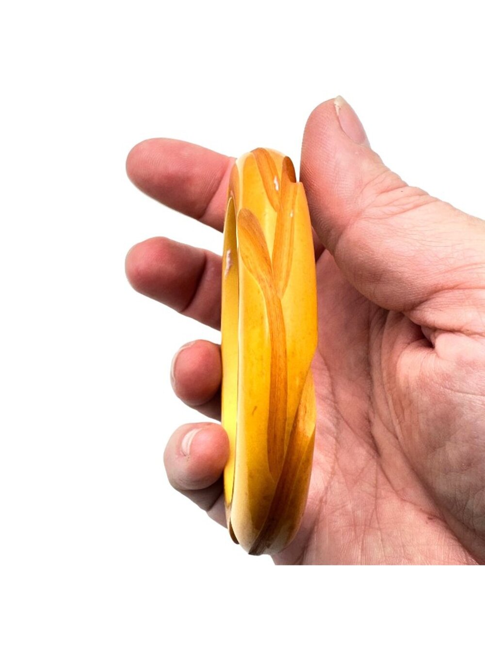 Vintage Bakelite Bangle Bracelet Retro Carved Yellow